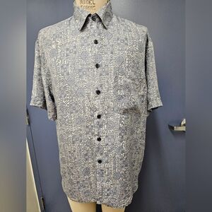 Bill Blass BLUE Geometric Button Down Shirt 100% SILK L Shirt, So Soft